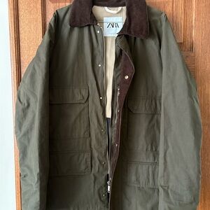Zara Dark Green Field Jacket with Brown Collar